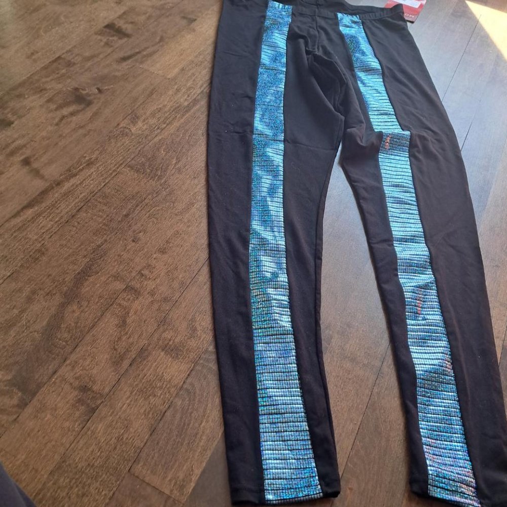 Mondor 6712 skating dance pants black metallic blue size x-large NWT NEW